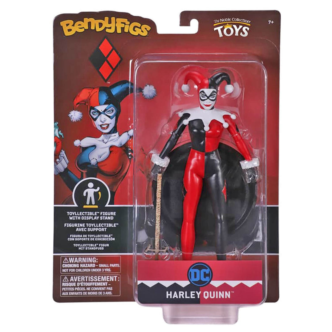 BendyFigs collectible toy figure of Harley Quinn from DC Comics, packaged in its original blister card with brand logos and character art.