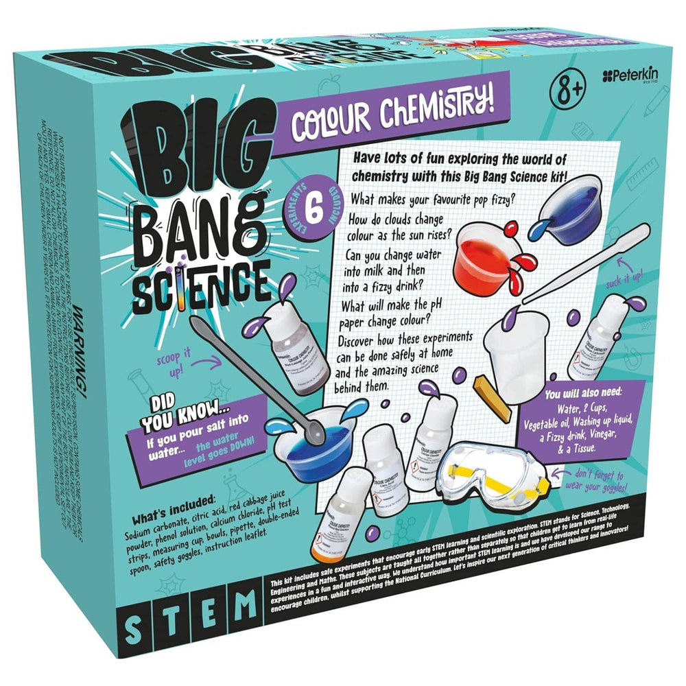 Box of Big Bang Science Colour Chemistry kit with colorful design and text.