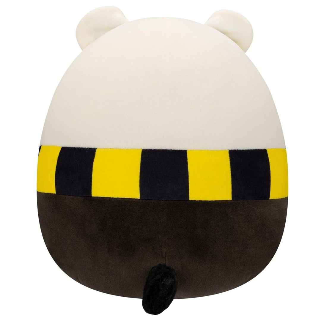 back view of hufflepuff badger with black and yellow scarf and fluffy tail
