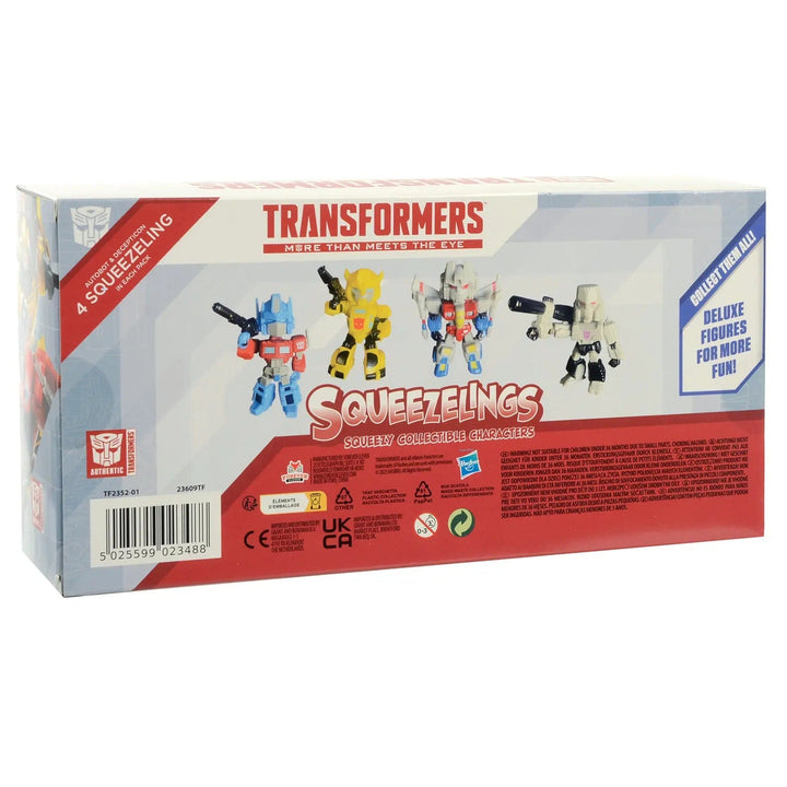 Back of the box of pack of 4 Transformers squeezelings characters