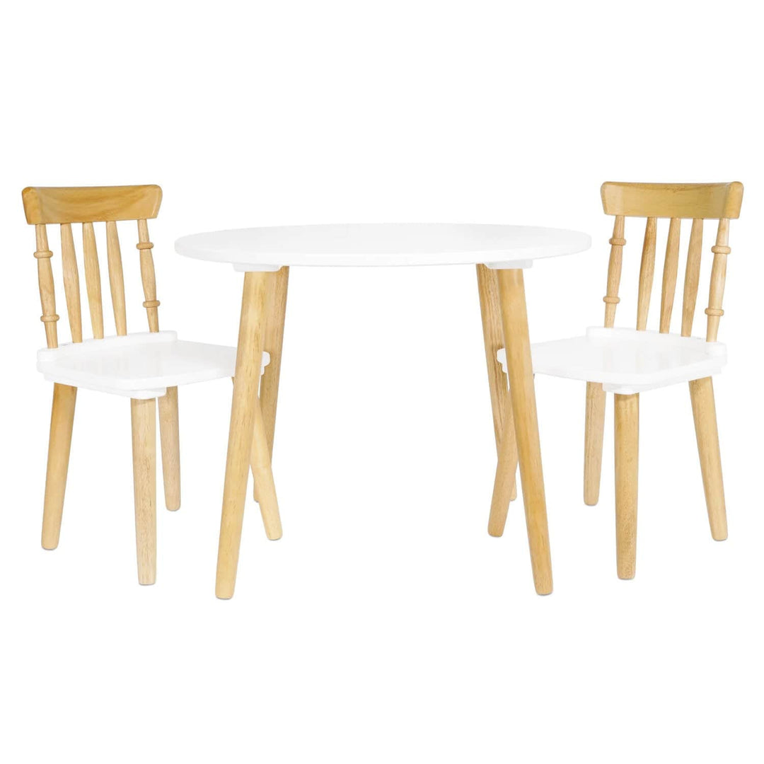 Kids round white wooden table and 2 chairs set