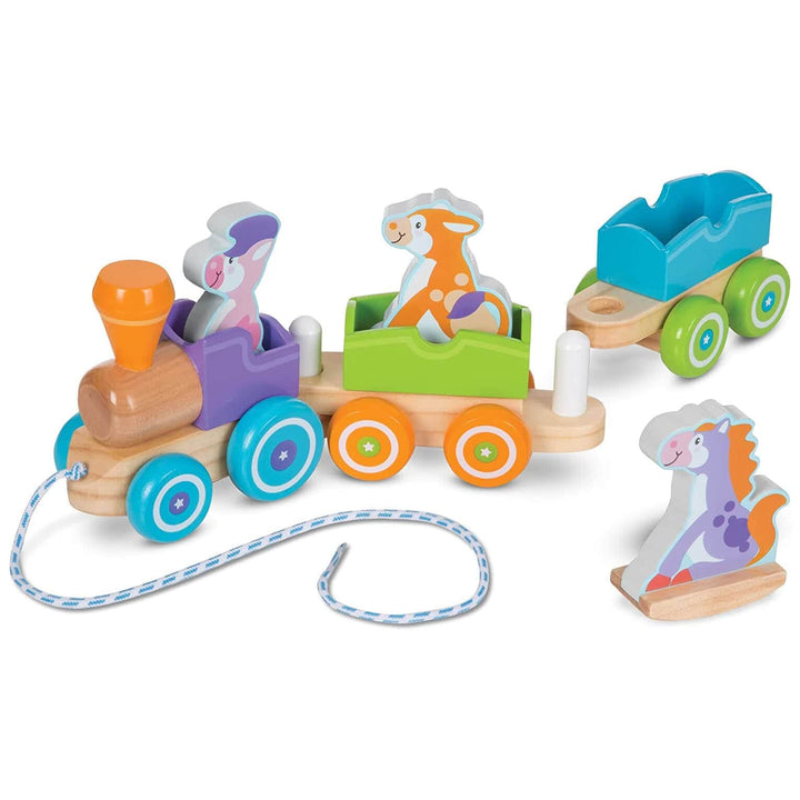 Melissa & Doug 6 Piece Wooden Pull Train Rocking Farm Animals