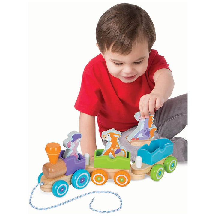 Melissa & Doug 6 Piece Wooden Pull Train Rocking Farm Animals