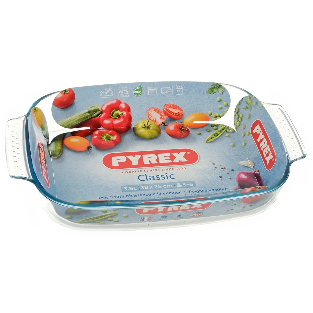 Pyrex 3.6 Litre Classic rectangle glass roasting dish with grip handles