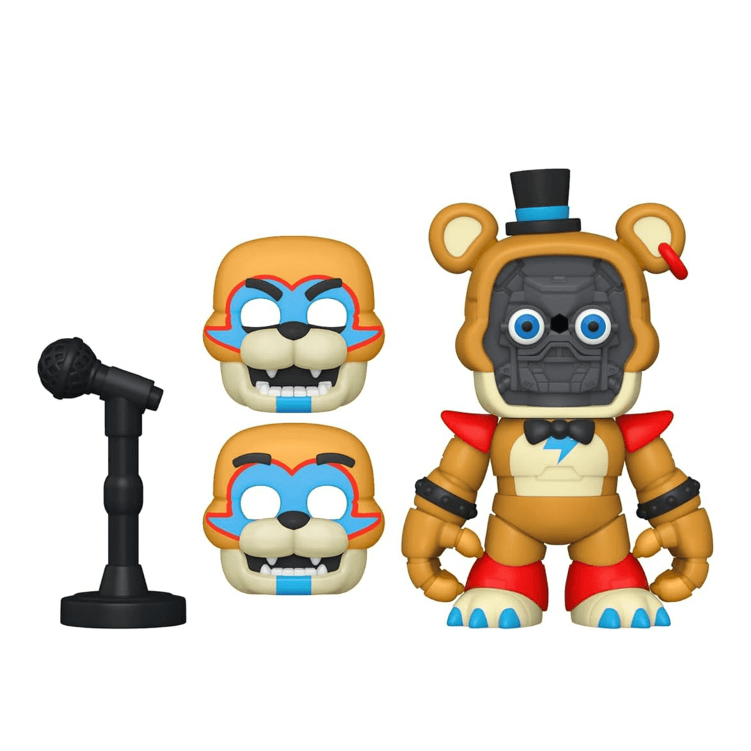 glamrock freddy character with 2 interchageable face and standing microphone accessory