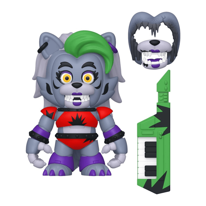 roxanne wolf FNAF character with electric piano musical instrument accessory and interchangeable face