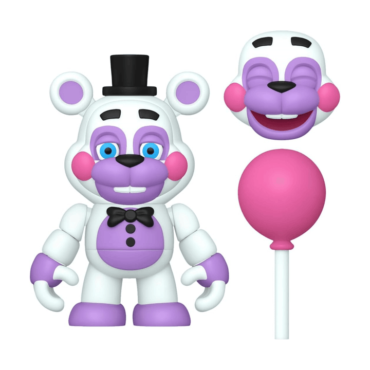 help FNAF character with purple coloured balloon accessory and purple and pink additional face in cute smiling pose