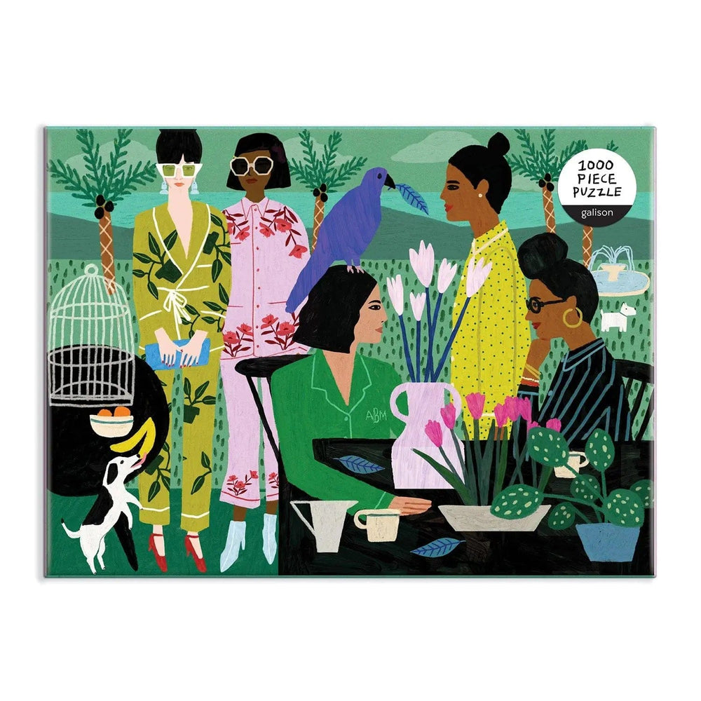 Pajama Mamas 1000 piece jigsaw puzzle with flowers, pets and 5 ladies in their pyjamas