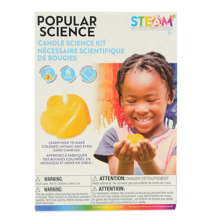 Popular Science Candle making kit in box packaging showing girl with yellow candle