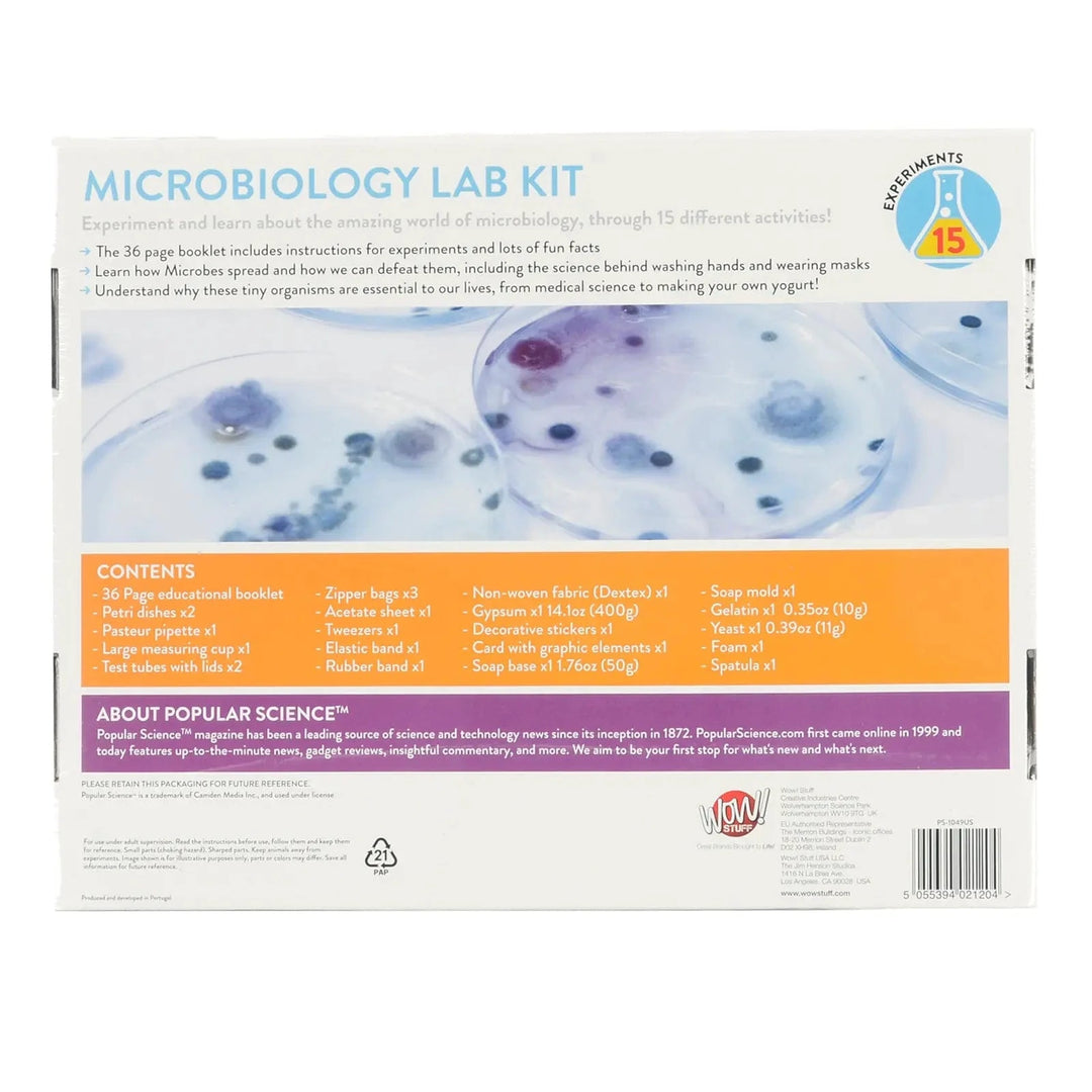 Back of the box of Popular Science Microbiology Lab Kit for children