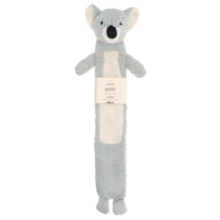 Long hot water bottle with novelty koala bear cover