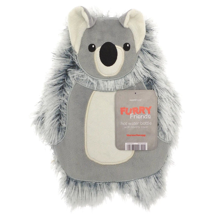 Grey and white koala fluffy fleece covered hot water bottle from the furry friends range