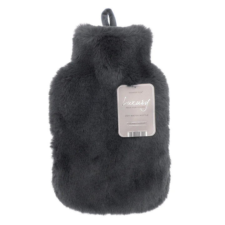 Luxury Hot Water Bottle Faux Fur Cover Thermotherapy 2 Litre