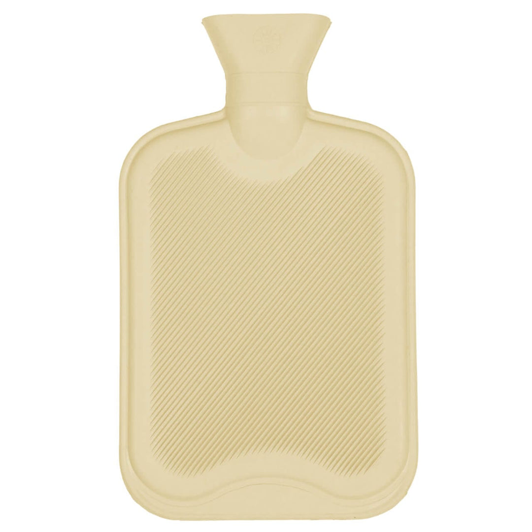 Beige rubber hot water bottle on a white background