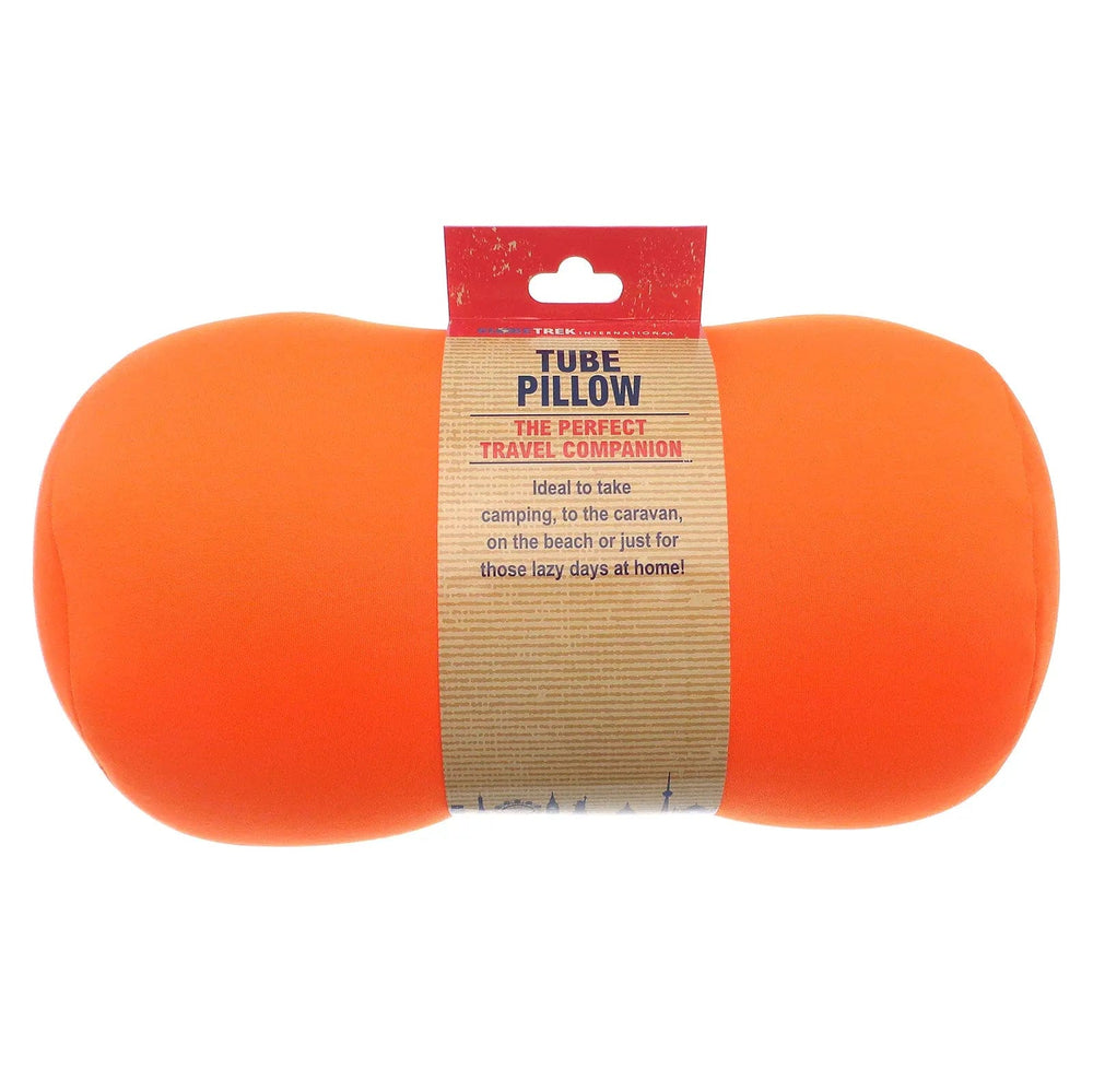 Bright orange tube pillow for travel and camping