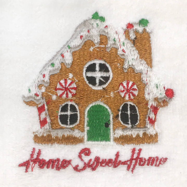 Embroidered gingerbread house with &