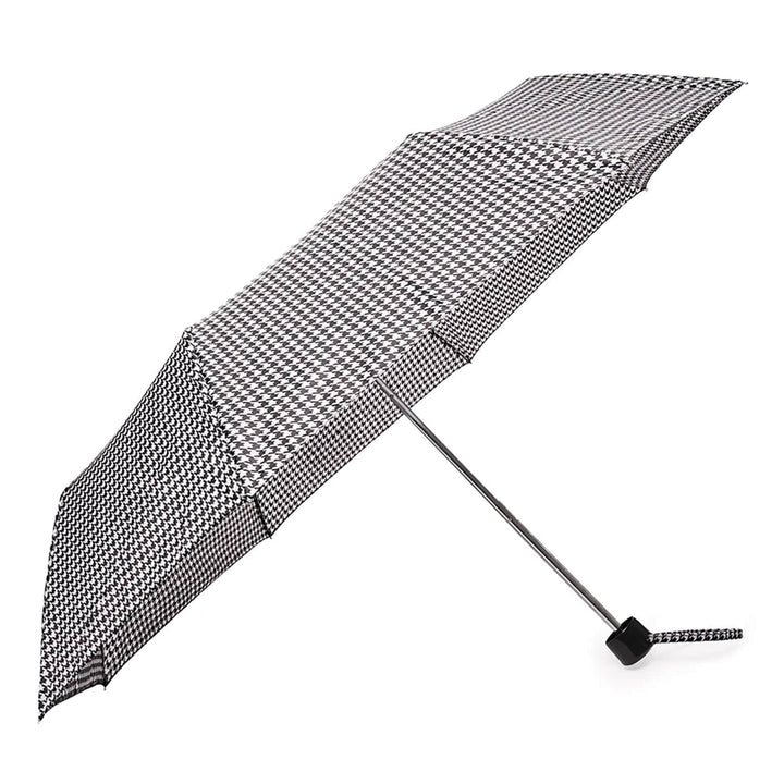 Black and white dogtooth pattern umbrella with black handle