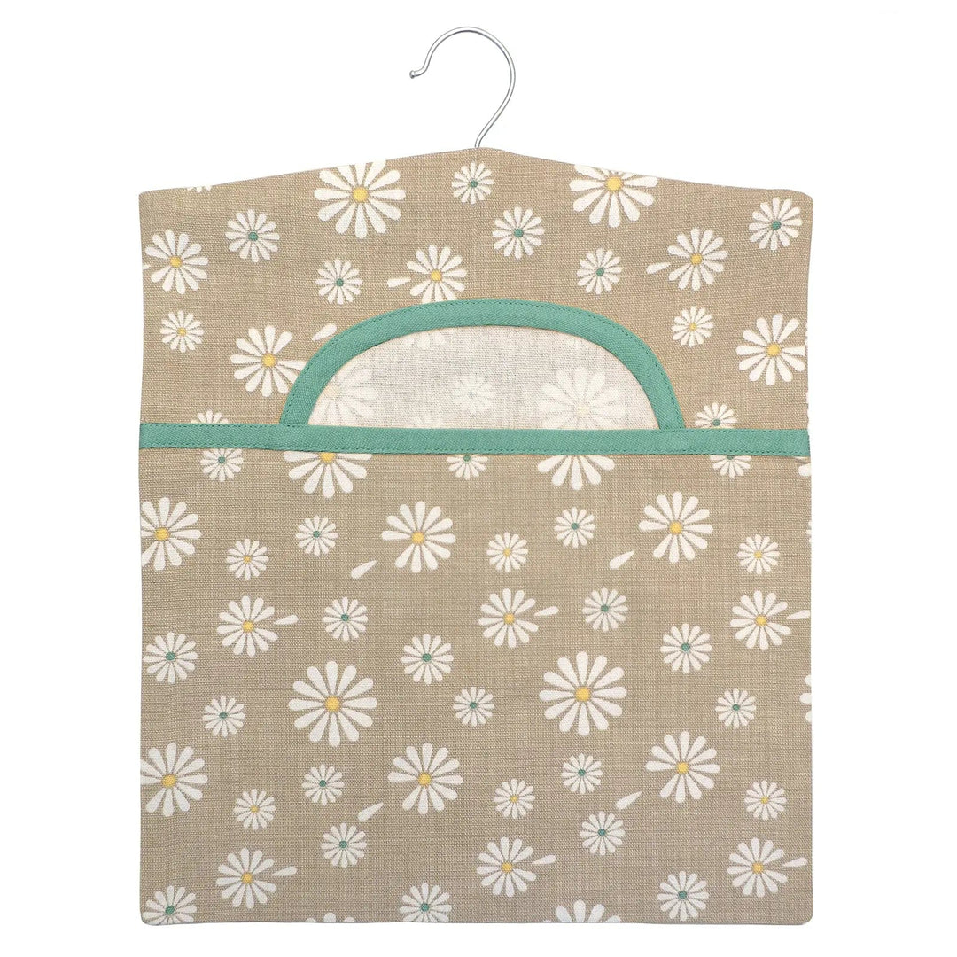 Hanging peg bag with white daisy pattern