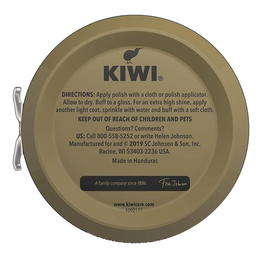 back view of kiwi shoe polish tine with directions for use