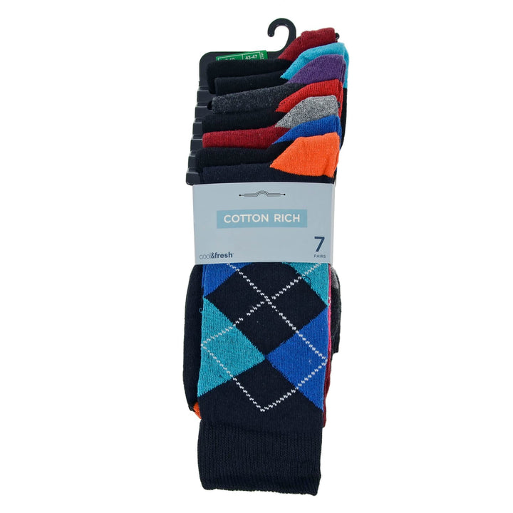 cotton rich cool &amp; fresh socks 7 pairs in colour argyle pattern