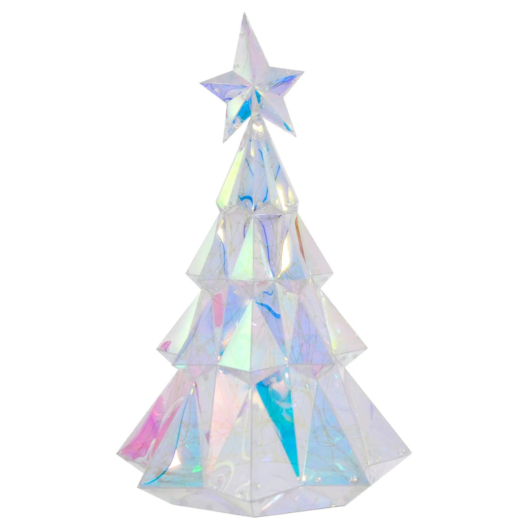 Christmas tree shape LED light with star and iridescent geometric panels