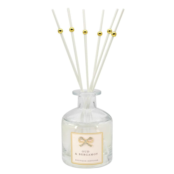 Boutique Diffuser Clear Glass Diamante Bow Home Fragrance 200ml Oud & Bergamot