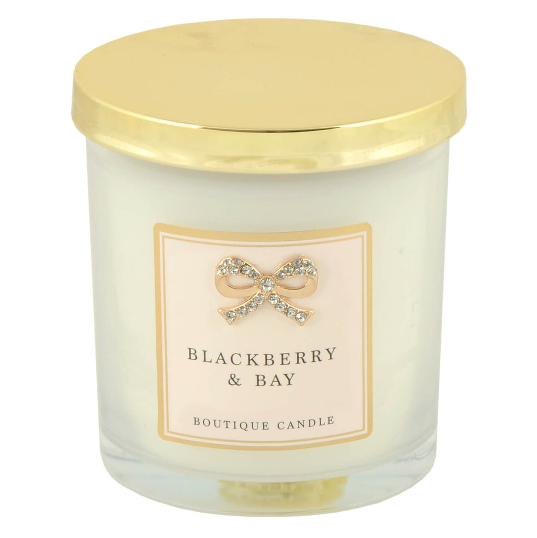 Boutique Candle Scented Hand Poured Soy Wax Diamante Bow 9cm Blackberry & Bay