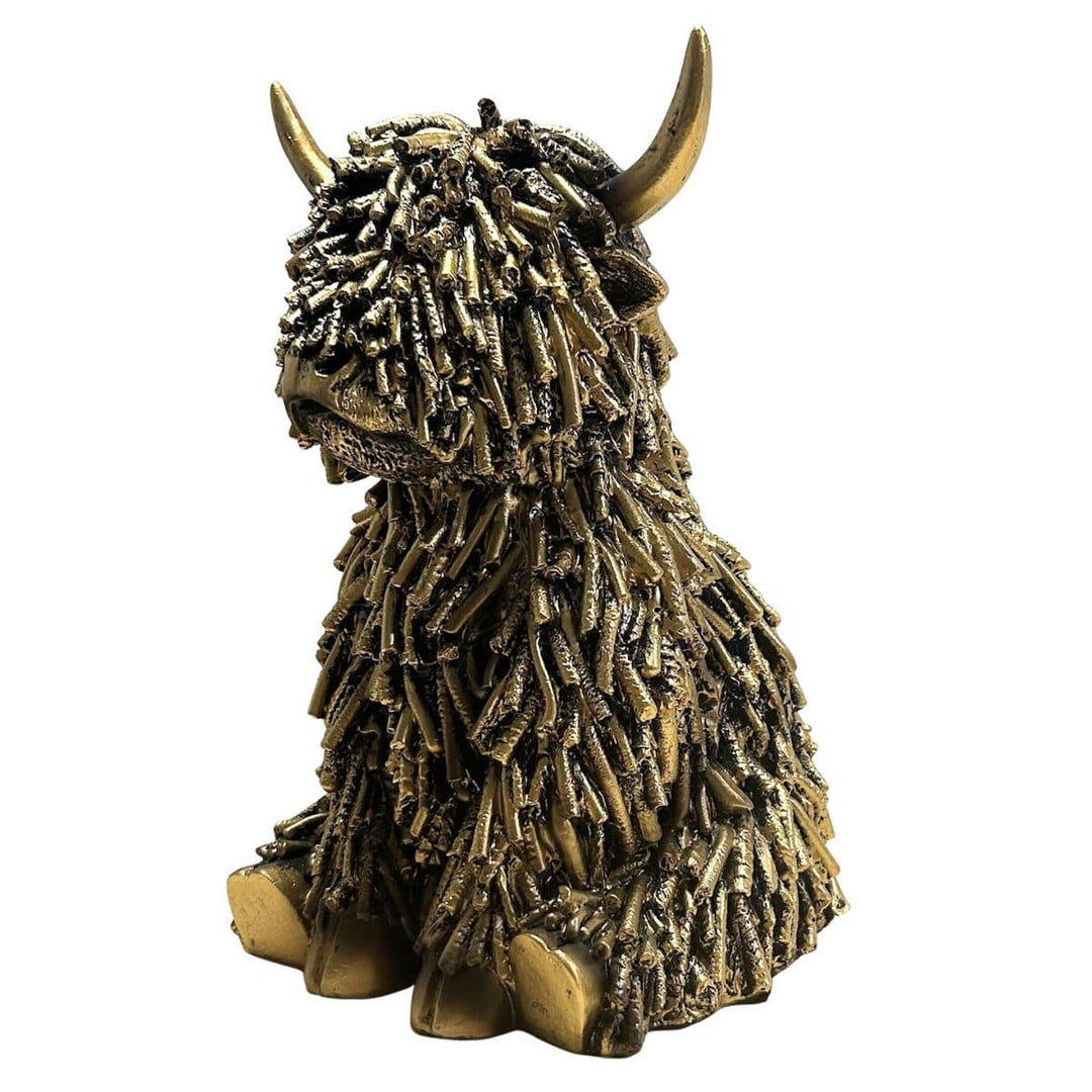 Decorative Gold Highland Cow Ornament Figure Standing Sitting Animal