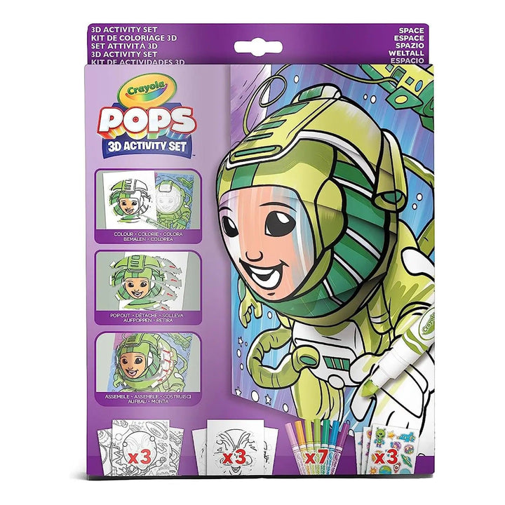 Crayola Pops 3d activity set featuring space theme pictures and includes 7 marker pens