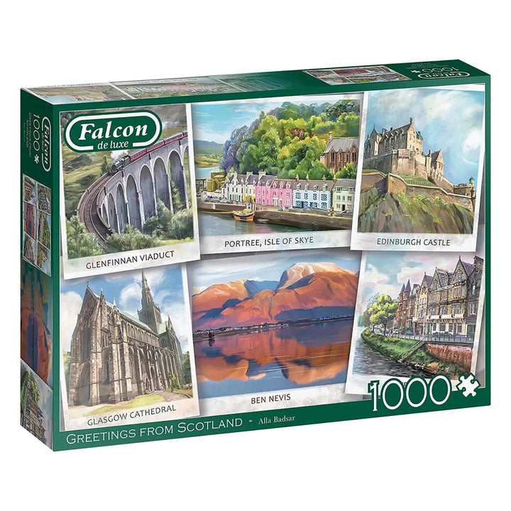 1000 piece jigsaw puzzle with image of scenery postcards from Scotland