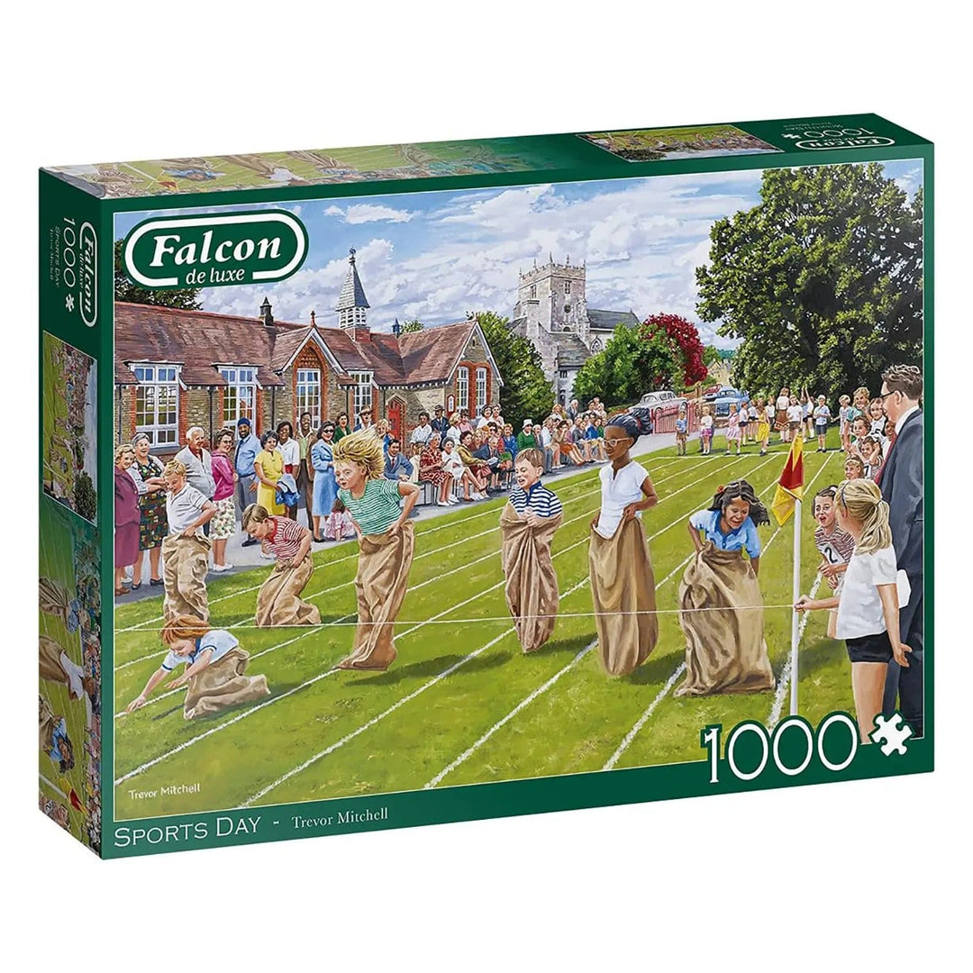 1000 piece jigsaw puzzle with picture of a school sports day sack race