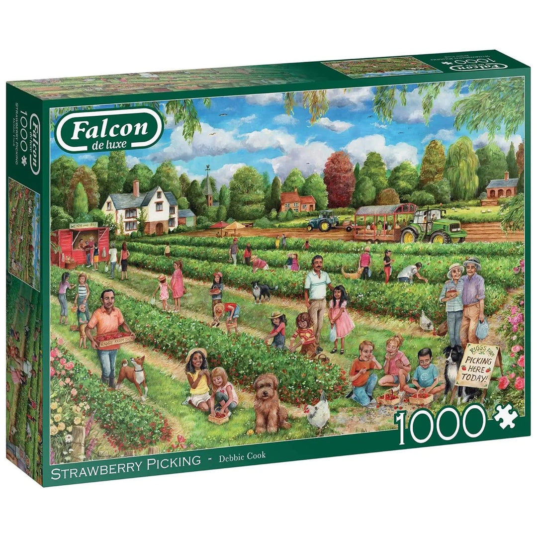 1000 piece jigsaw puzzle with image of people picking strawberries on a farm