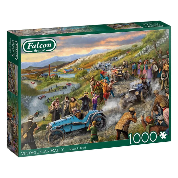 1000 piece jigsaw puzzle with picture of a vintage car rally out in the country