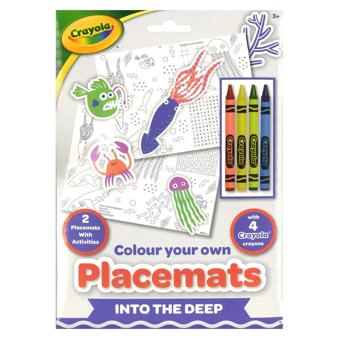 Colour your own Placemats pack with Into the Deep sea creatures themed images and puzzles