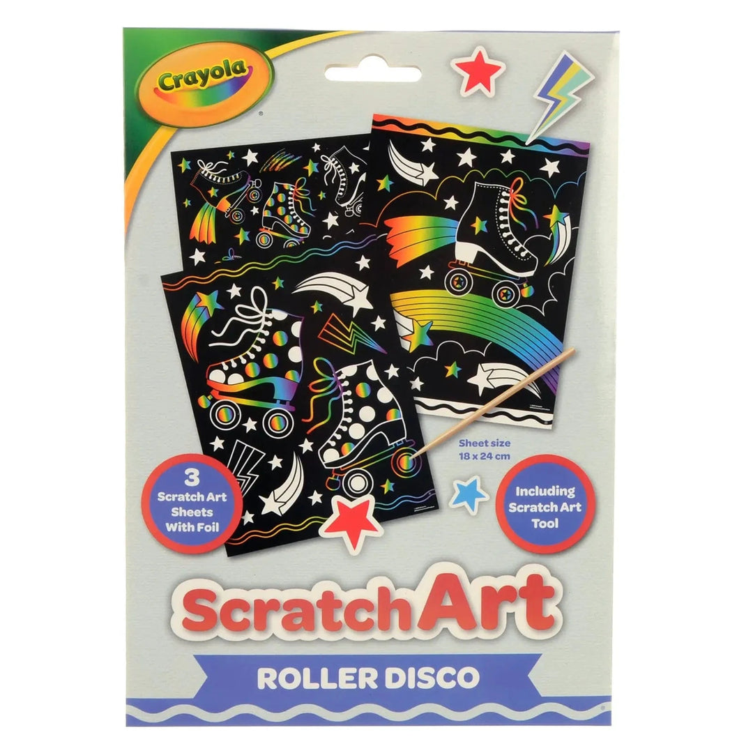 Crayola pack of 3 Scratch Art Roller Disco sheets with rainbow foil