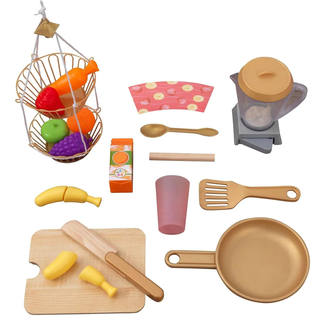 pretend fruit and plastic kitchen accessories