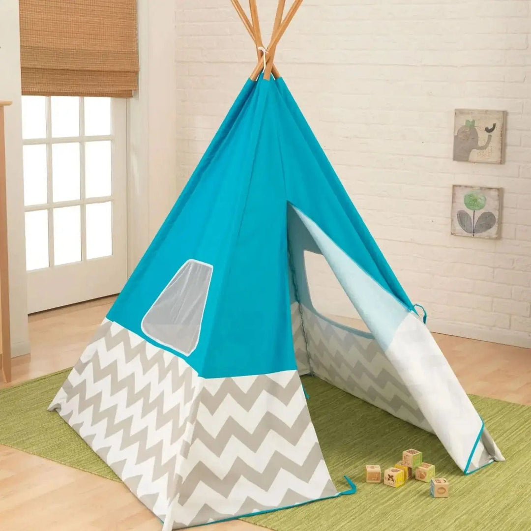 Play teepee tent indoors with building blocks