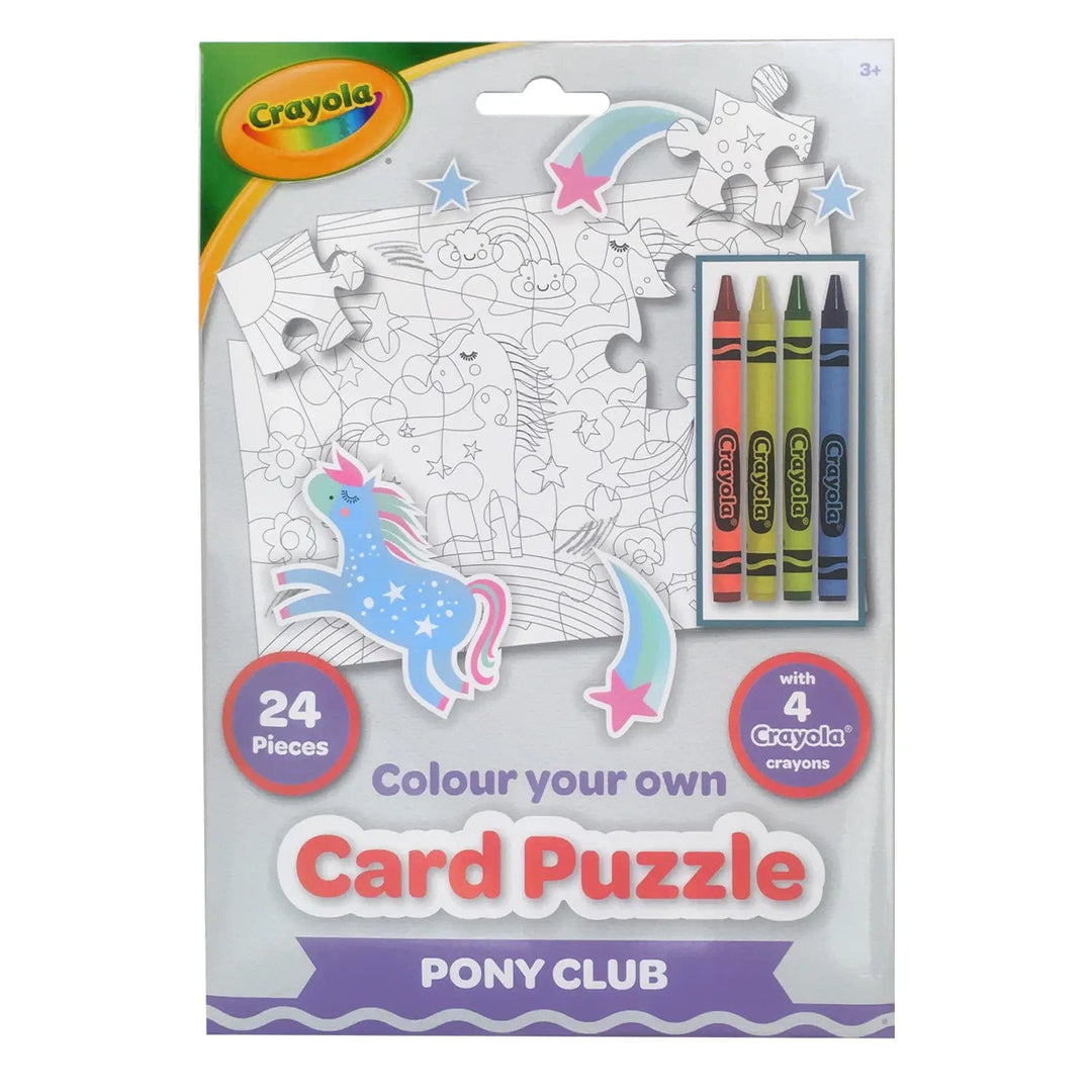 Crayola colour your own Pony Club card puzzle jigsaw with 24 pieces and 4 colour crayons