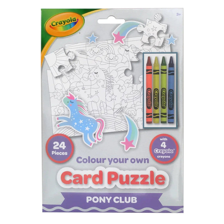 Crayola colour your own Pony Club card puzzle jigsaw with 24 pieces and 4 colour crayons