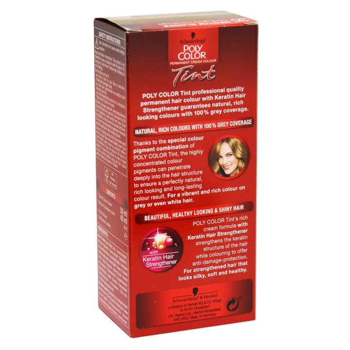 back of the box of Schwarzkopf Poly Color Tint Permanent Hair Colour 35 Medium Blonde