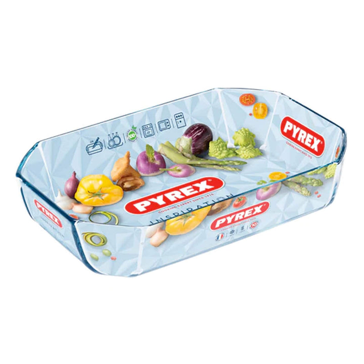 Pyrex Inspiration glass roasting dish with packaging sleeve