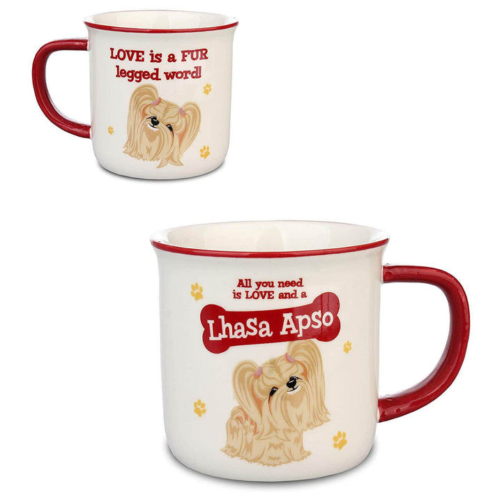 Wags & Whiskers Dog Mug Novelty Design Slogan Stoneware Lhasa Apso