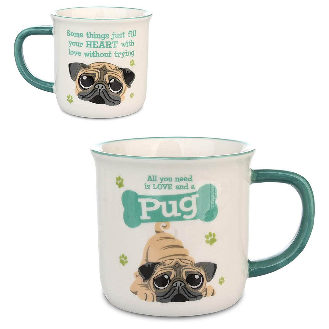 Wags & Whiskers Dog Mug Novelty Design Slogan Stoneware Pug