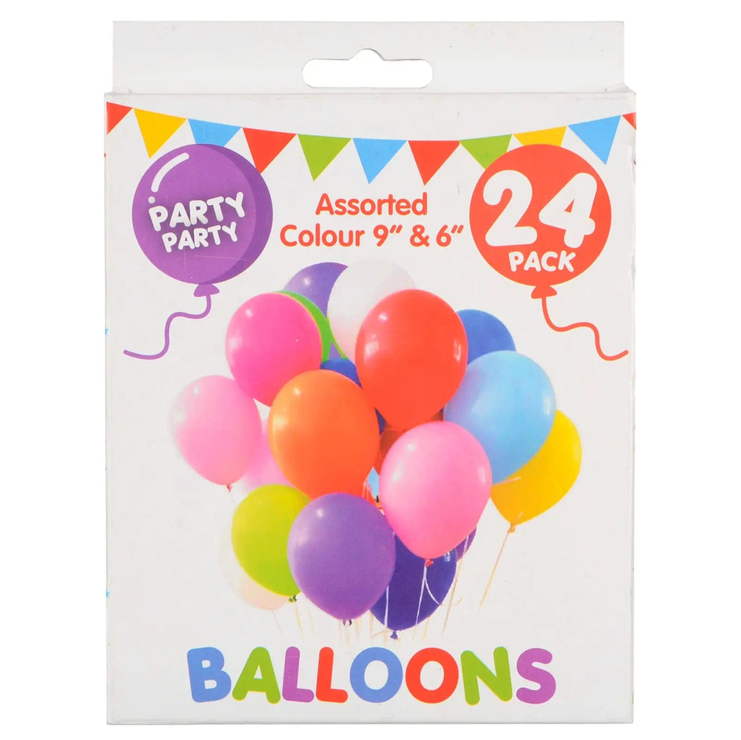 Pack of 24 assorted colour party balloons