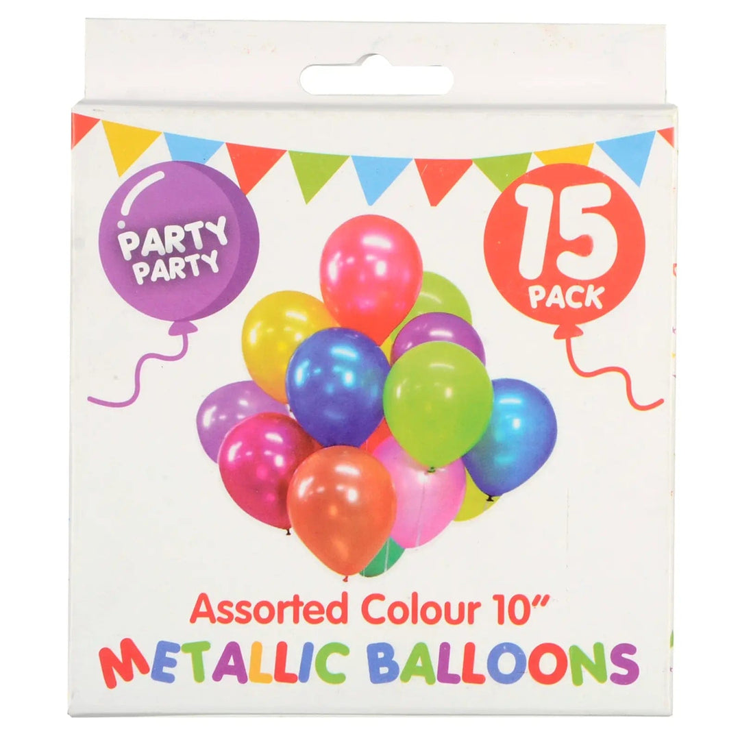 Pack of 15 assorted colour metallic balloons