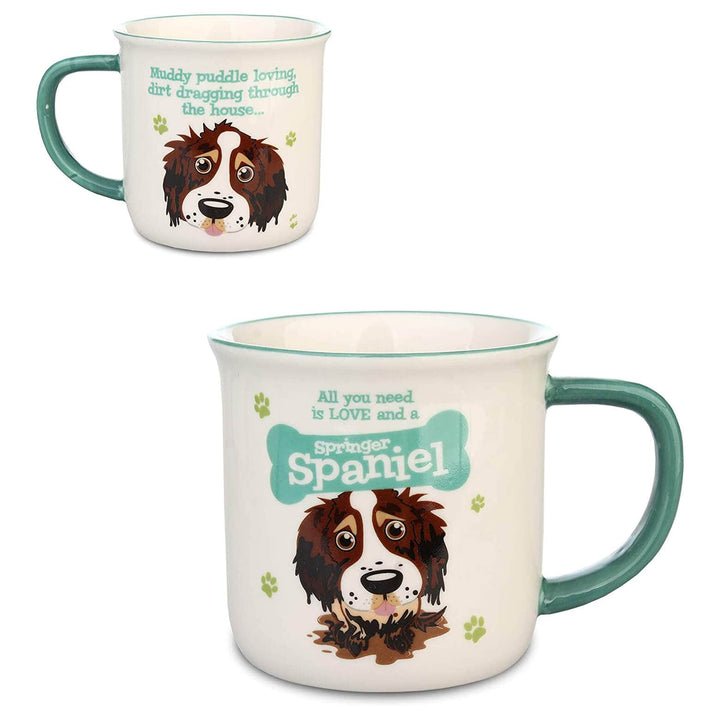 Wags & Whiskers Dog Mug Novelty Design Slogan Stoneware Springer Spaniel (Brown)