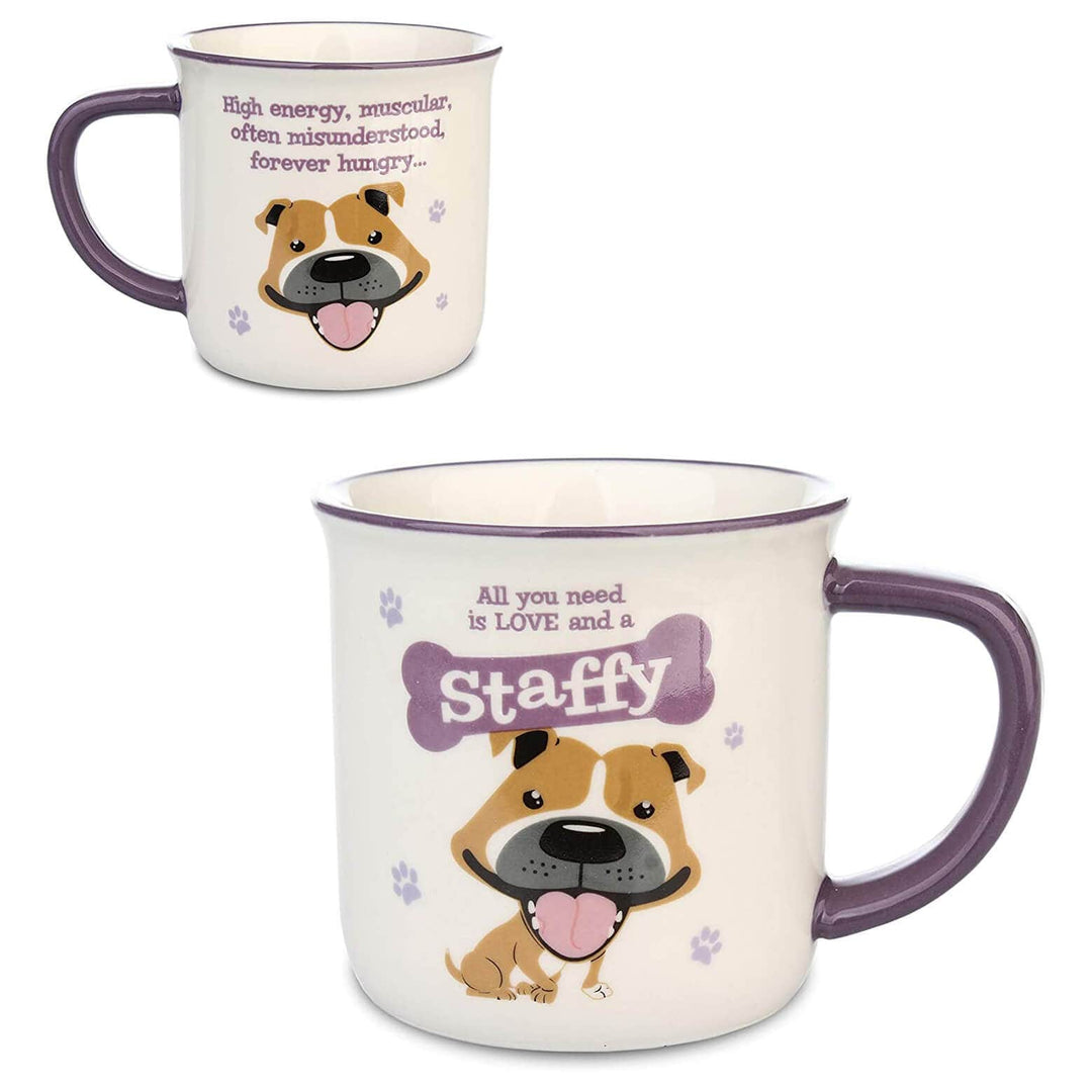 Wags & Whiskers Dog Mug Novelty Design Slogan Stoneware Staffy (Brown)