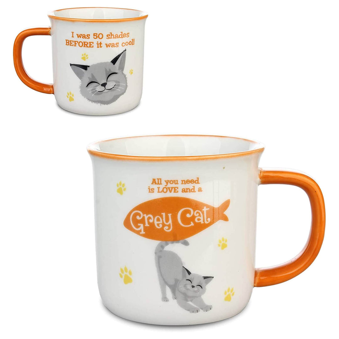 Wags & Whiskers Cat Mug Novelty Design Slogan White Stoneware Grey Cat