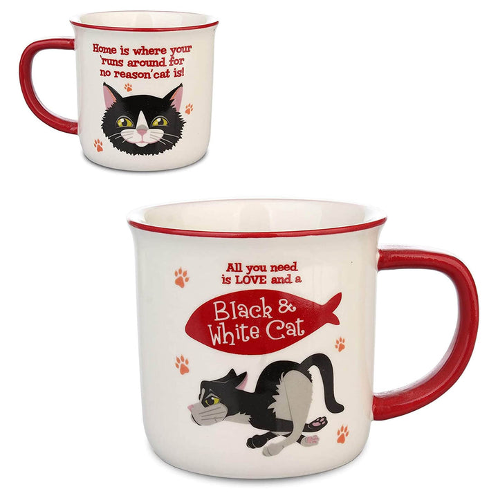 Wags & Whiskers Cat Mug Novelty Design Slogan White Stoneware Black & White Cat