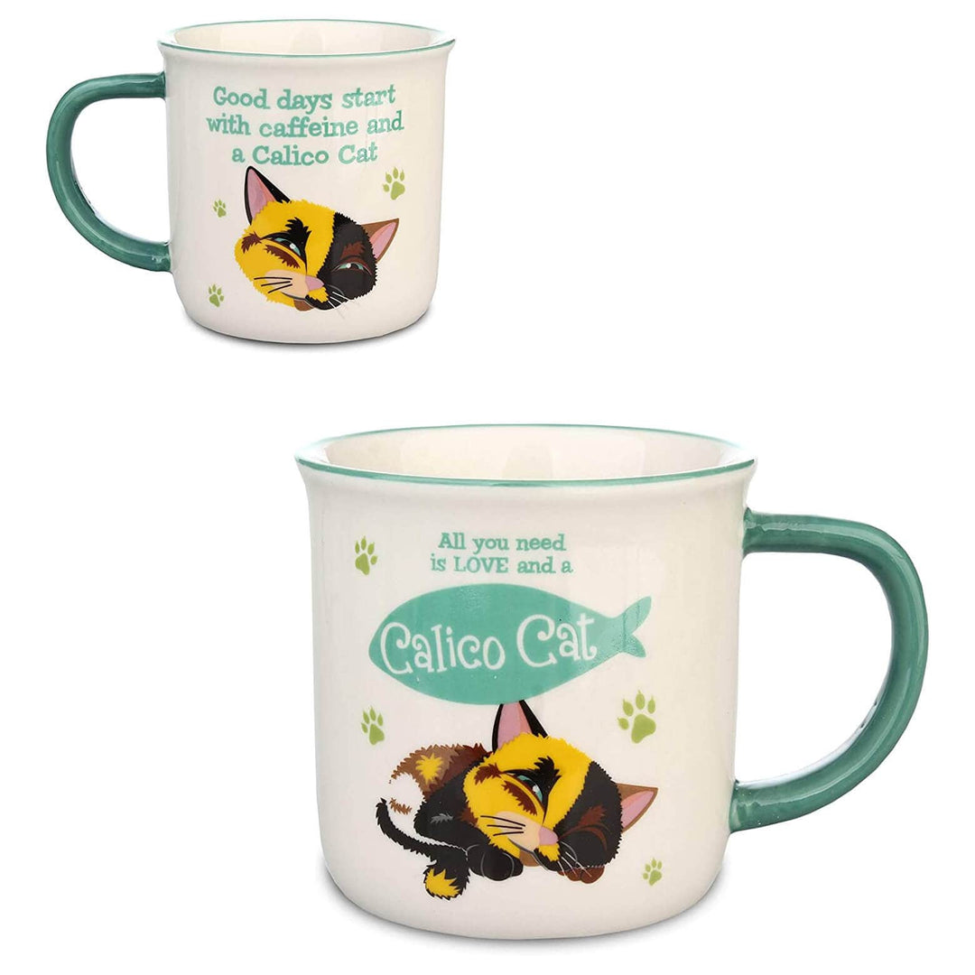 Wags & Whiskers Cat Mug Novelty Design Slogan White Stoneware Calico Cat